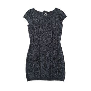 J.J. Basics Dark Gray Cap Sleeve Mini Cable Knit Sweater Dress Juniors Medium